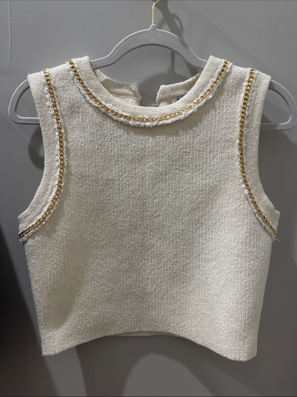 Endless Rose Cream Tweed Chain-Trim Sleeveless Top